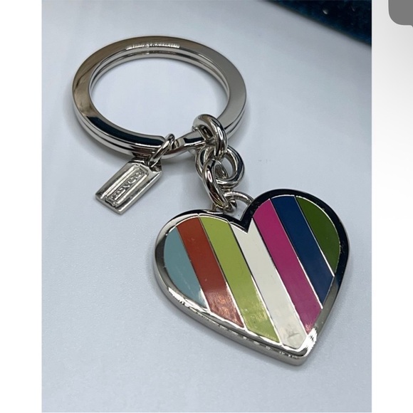 Coach Accessories - Coach Cashin Striped Heart Keychain with Silver Accents